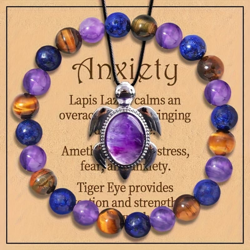 TEMU 2pcs Handmade Purple Relax & Bracelet Set - For & Ocd, Multicolored Lavender Beads, Meaningful Gifts For Women, Spiritual Set