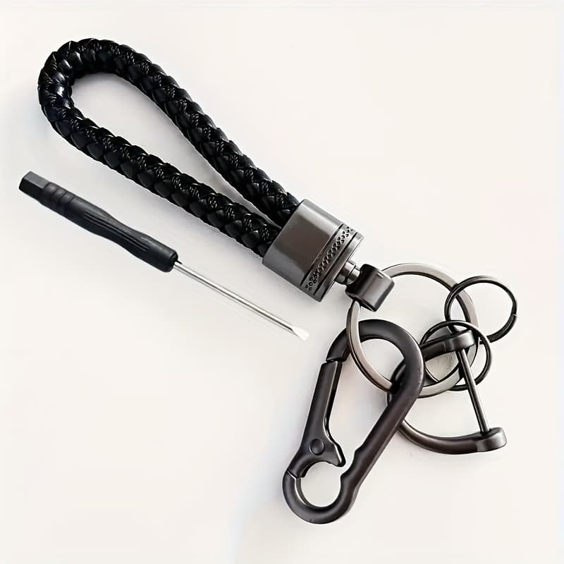 TEMU Premium Alloy Keychain With Braided Metal Cord - Fashion Accessory For Men And Couples