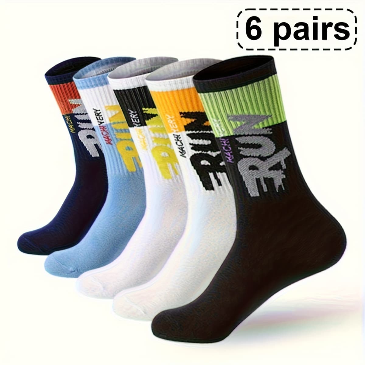 TEMU Random 6 Pairs Autumn Winter Style Men's Mid-calf Solid Casual Athletic Socks, Suitable For Basketball Running