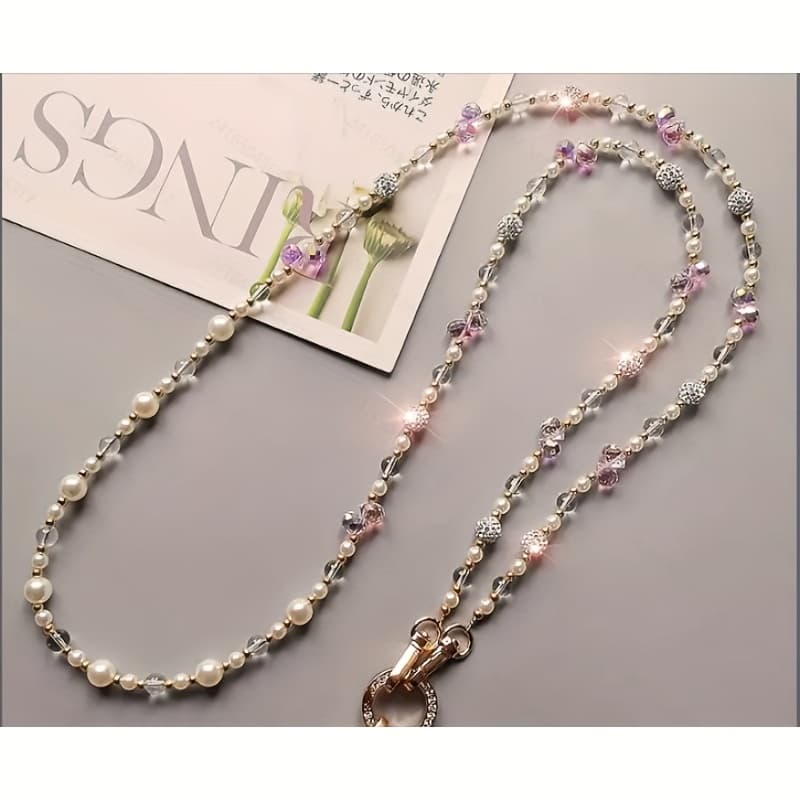 TEMU Elegant Long Phone Strap With Sparkling Beads - Durable Polypropylene, Adjustable Length, Perfect For Women, Ideal For Phone Protection, Phone Accessories
