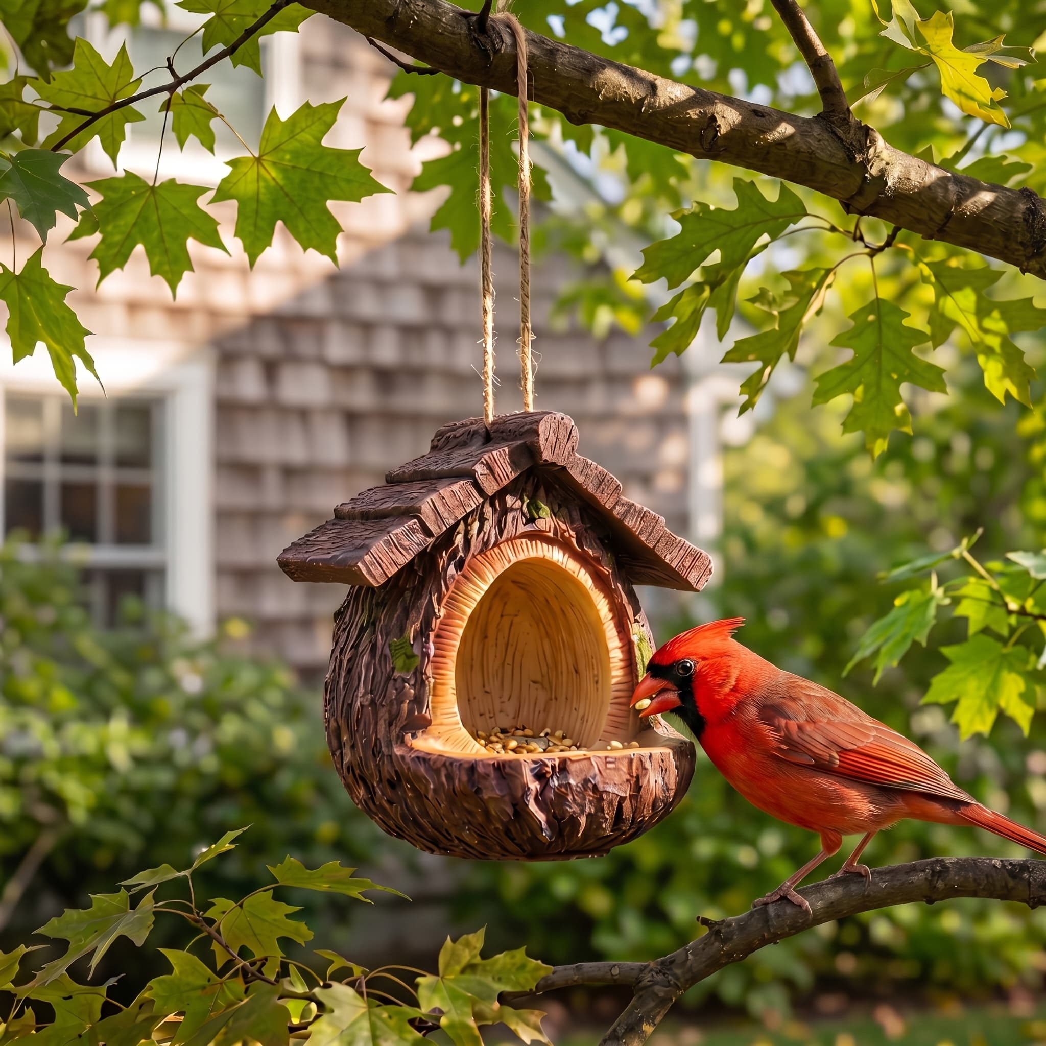 TEMU Innovative Bionic Bird Feeder, Vintage Bark Texture For Natural Wildlife Viewing, Open Feeding Tray For Multiple Birds, Hanging Design For Yard Garden Balcony, Unique Gift For Bird Lovers