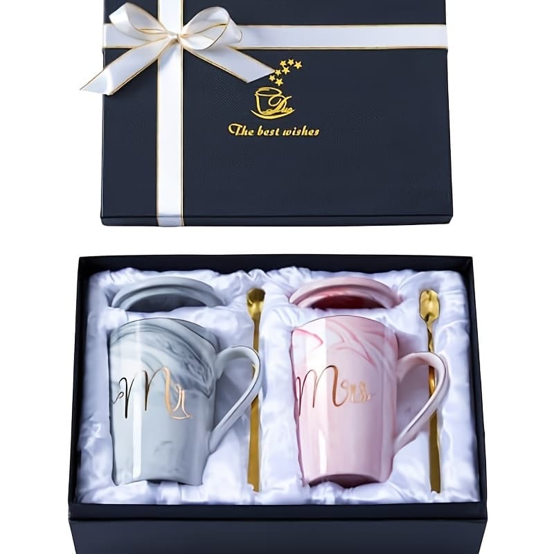 TEMU 2pcs Mugs - Wedding Gifts For Bride And Groom - Gifts For Bridal Shower Engasynthetic Gemstoneent Wedding And Married Couples Anniversary - Ceramic Marble Cups 14oz Pink