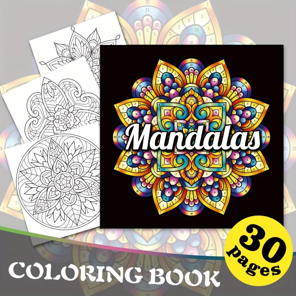TEMU 30-page Deluxe Mandala Coloring Book, 8.3x8.3" - Thickened Paper, Unique Cover Design, Ideal For Teens & Adults - Birthdays, Parties, Easter, & Father's Day