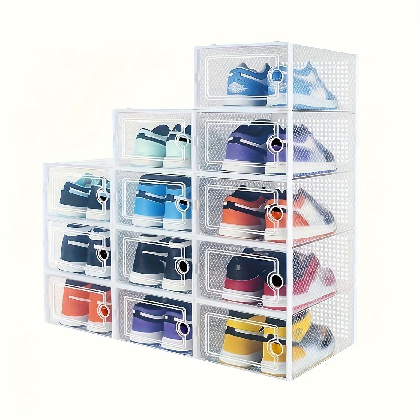 TEMU 12/15 Pack Shoe Storage Organizer Boxes, Clear Shoe Boxes Stackable, Shoe Organizer For Closet, Shoe Storage Boxes For Entryway, White