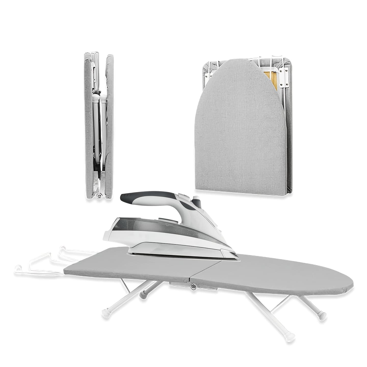 TEMU Metal Foldable Tabletop Ironing Board With Iron Stand, Portable Ironing Board Small With Heat Resistant Cotton Cover, Mini Ironing Board For Small Space And Travel, 31 "x12", Gray