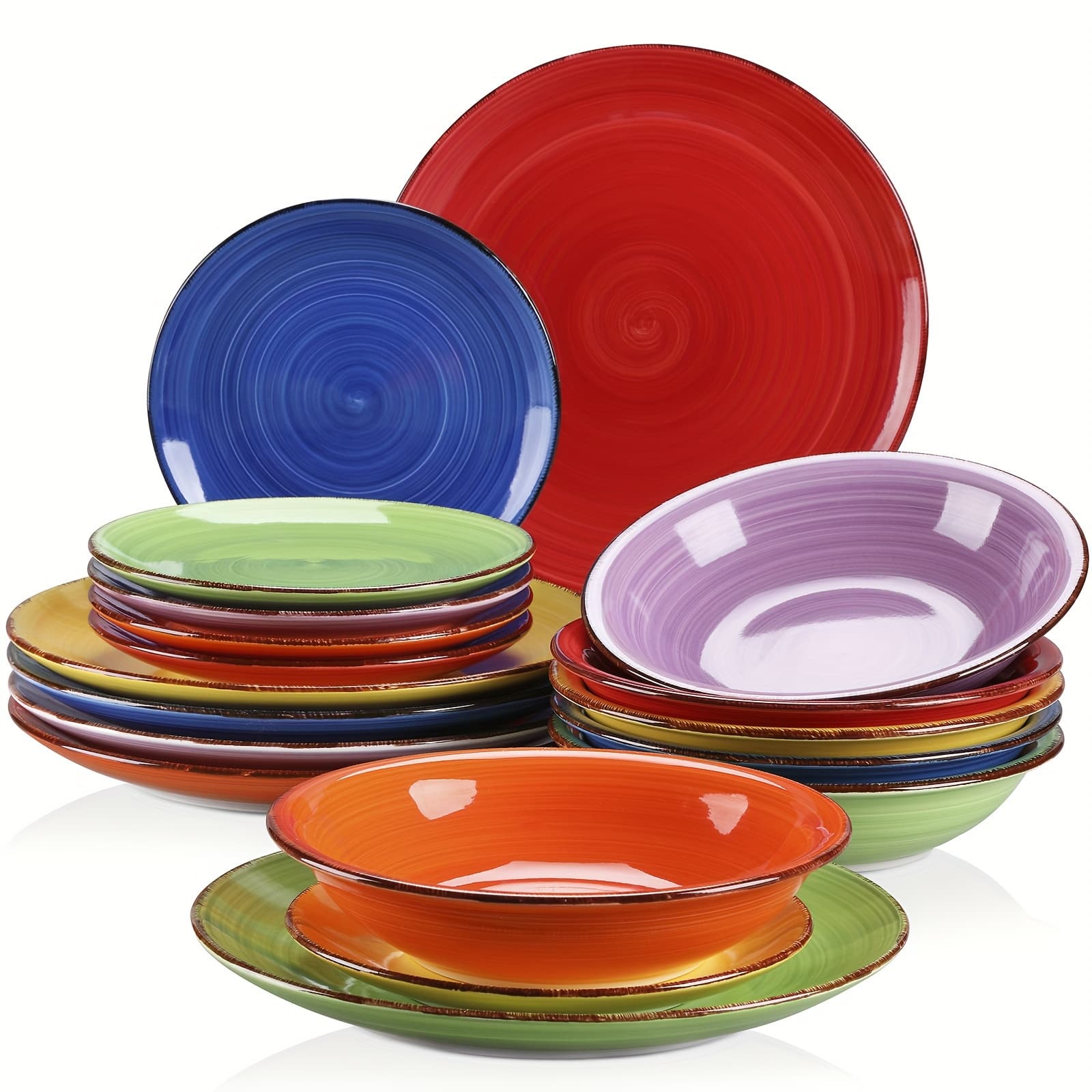 TEMU 18pcs Dinnerware Set, Stoneware Hand Painted Tableware, Dining Plate Bowls Set, For Home Kitchen Restaurant Hotel, Kitchen Supplies, Tableware Accessories