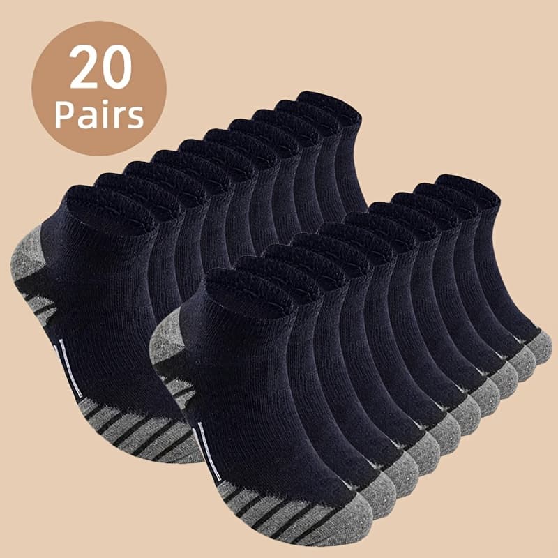 TEMU 20 Pairs Of Men's Anti-odor Sweat-absorbent Low Cut Socks, Comfortable Breathable Fashion Socks For Daily And Outdoor Wear, All