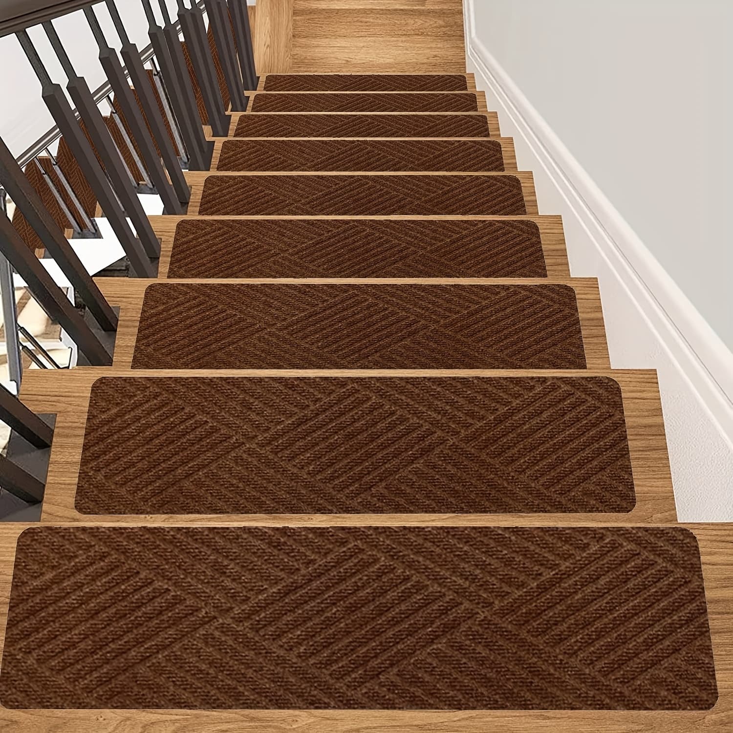 TEMU 8" X 30" (15-pack) Non-slip Stair Treads For Wooden Steps, Anti Slip Indoor Stair Runners Rugs Pad For Elders And Pets, Pre- Adhesive Staircase Carpets Reusable