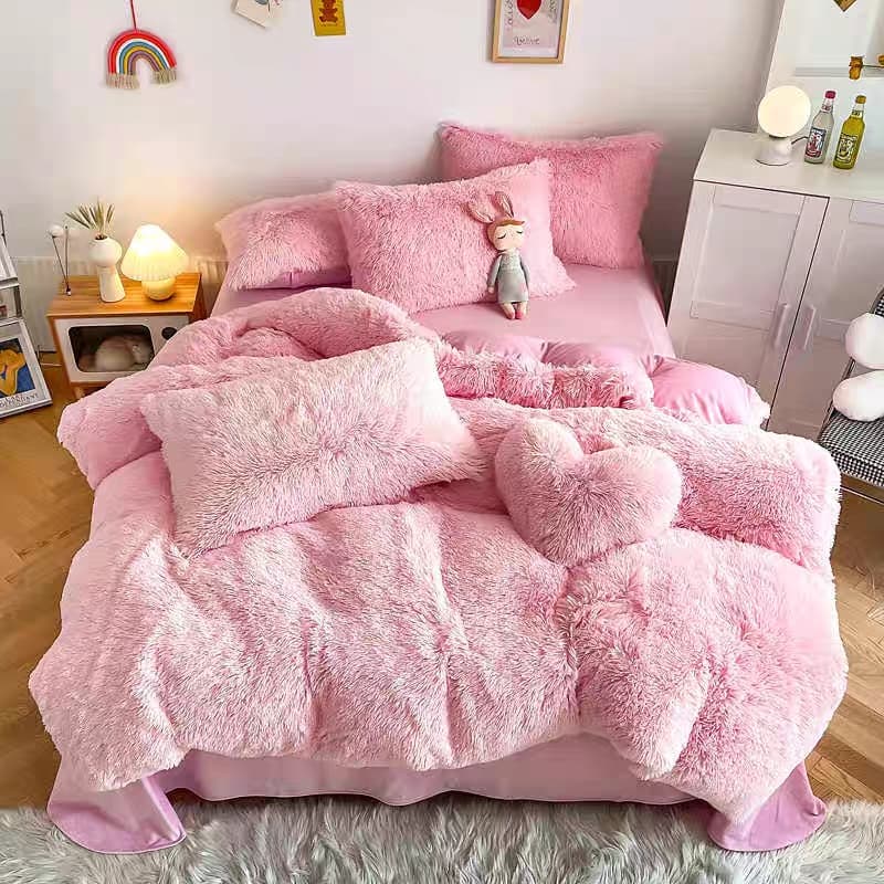 TEMU 3/4pcs Down Comforter Set - Ultra Soft Velvet Bedding W/ 1 Duvet Cover, 1/2 Pillowcases And Bonus Heart Pillow | Plush Thermal Luxury For Twin/queen/king Size Bedrooms, Guest Rooms (solid Colors)