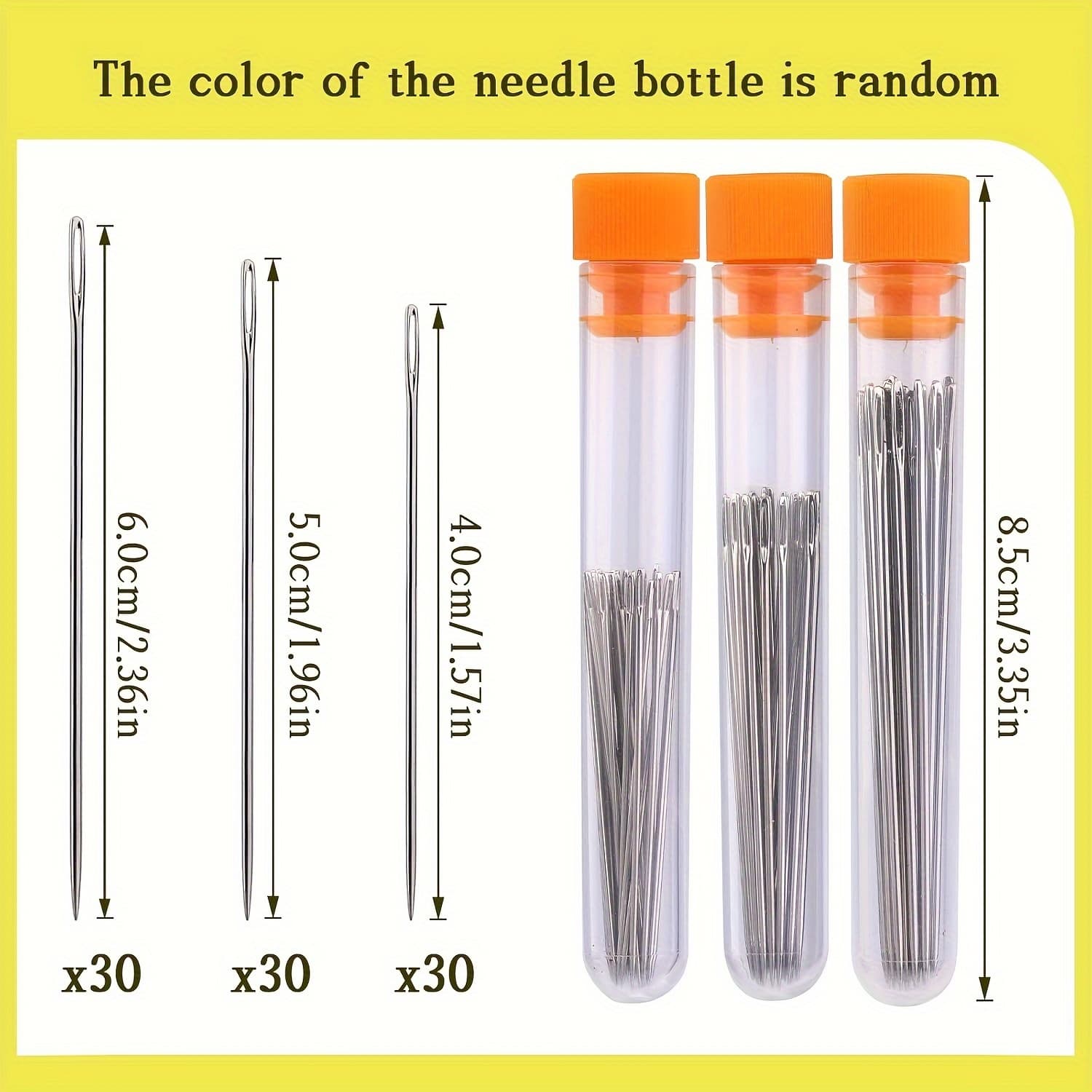 TEMU 90pcs Large Eye Sewing Needles, Hand Sewing Needles, Large Eye Stitching Needles With A 3.3in Plastic Bottle For , Knitting, Weaving (the Color Of Bottle Is Random)