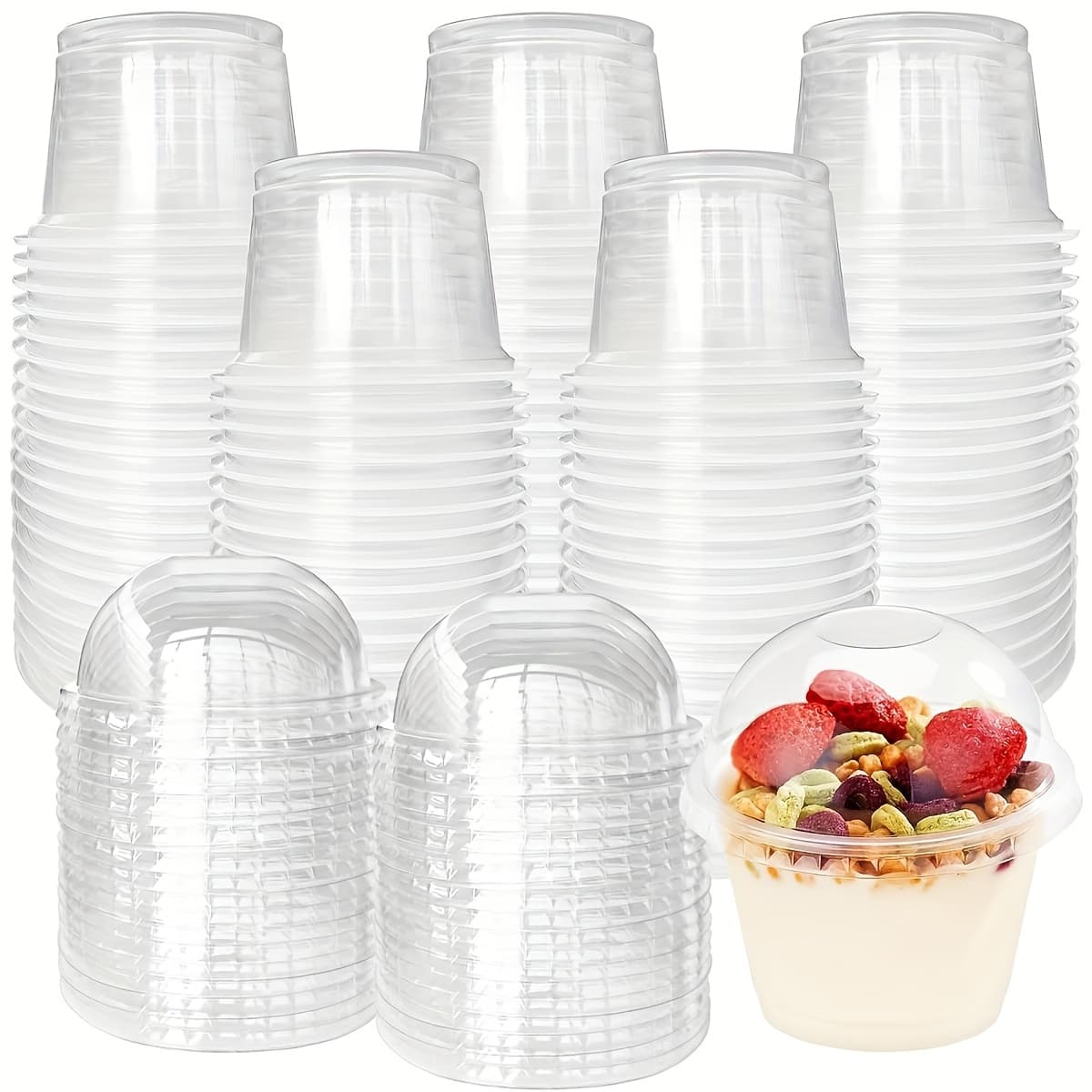 TEMU 8oz Clear Plastic Cups With Dome Lids, Disposable Dessert Cups For Cake, Fruit, Ice Cream, Pudding, Party Supplies