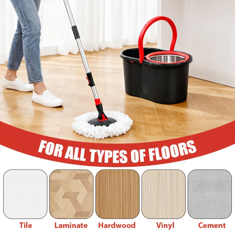 TEMU Mop And Bucket Set, Mop And Bucket With Wringer Set And 1 Microfiber Mop Refills, Stainless Steel, Extended Handle Spinning Mop For Floor Cleaning, Black