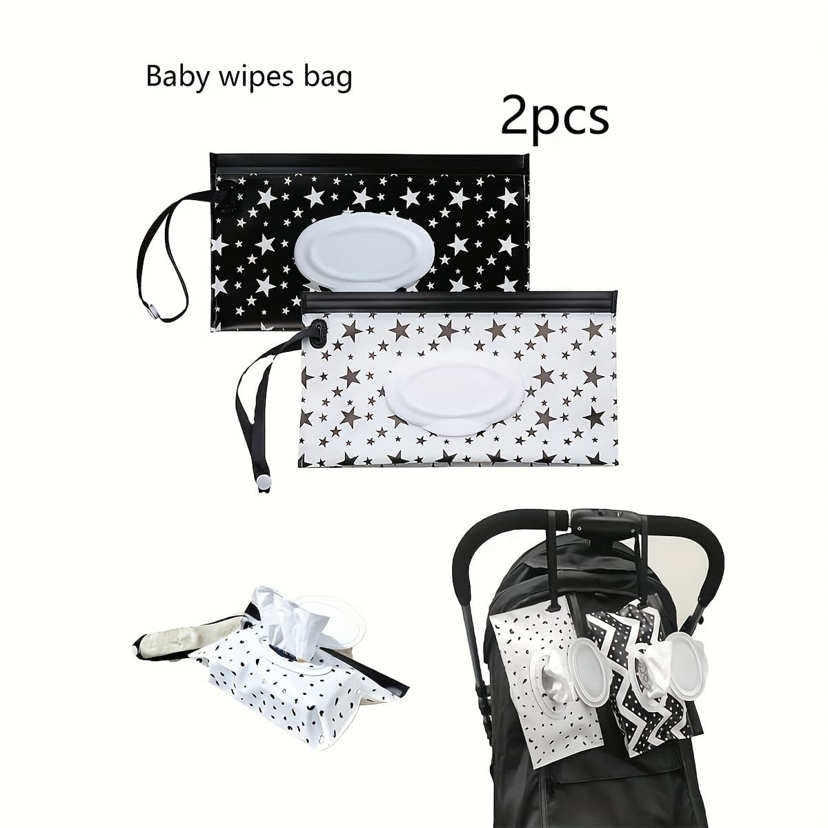 TEMU Set Of -patterned Portable Bags For Wipes, A Perfect Gift , Ideal For Travel, Featuring And In Black And White