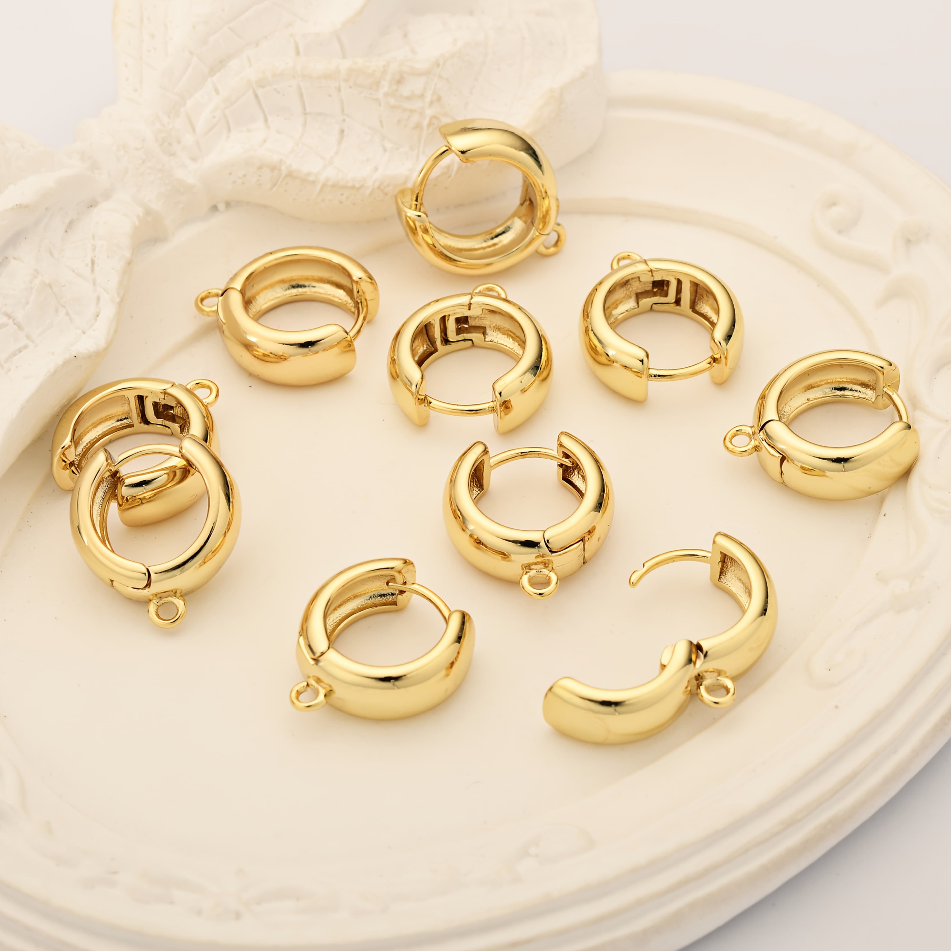 TEMU 2d Flat - 10pcs Hypoallergenic Earring Hooks Wide Round Ear Huggie Hoop Dangle Ear Leverback Hooks 15x6mm Flat Wide Thick Huggie Hoop For Earrings Making Supplies Jewelry Findings