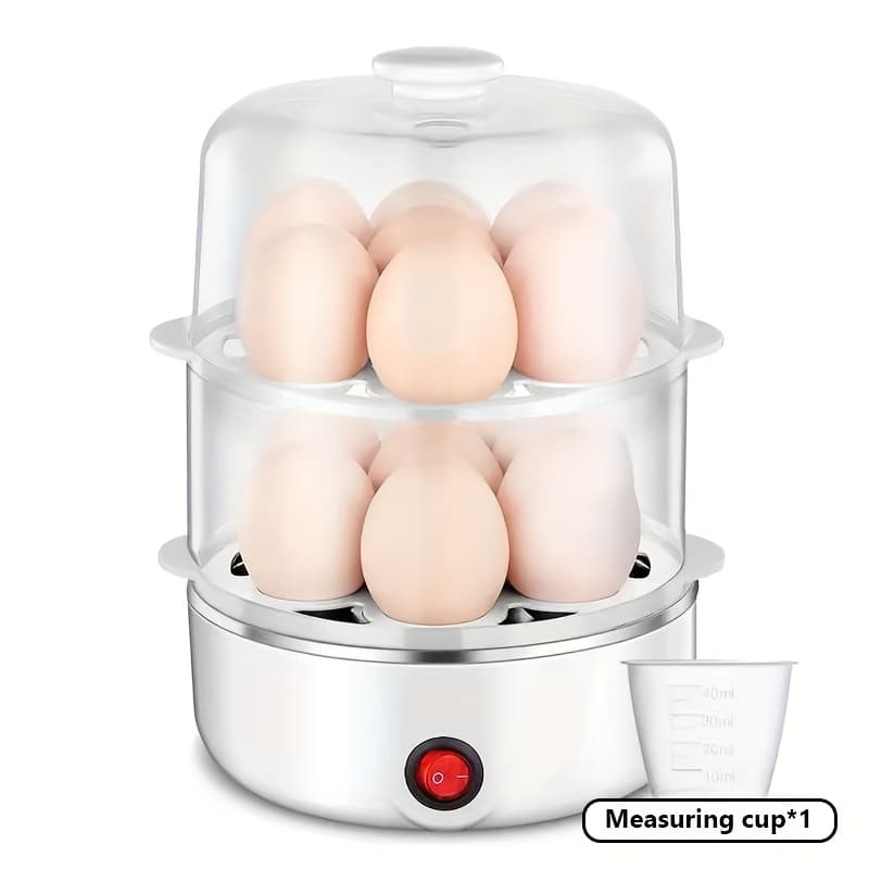 TEMU 1pc Double-layer Electric Egg Cooker And Steamer - Rapid Heating, Multiple Eggs, Healthy Oil-free Frying, Automatic And Dry-burn Protection, One-button Start, And Clean, Kitchen Beginners Can