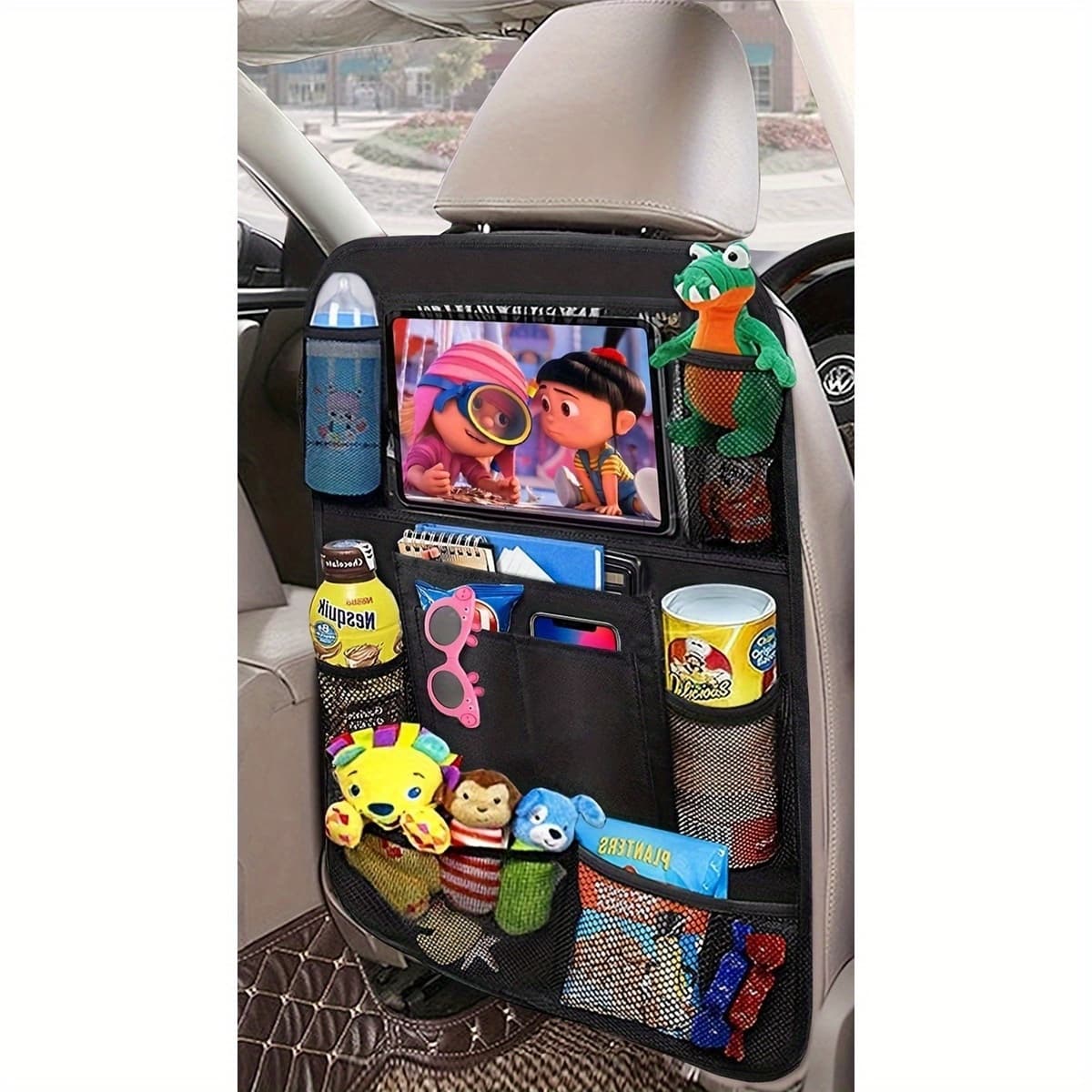 TEMU Car Back Seat Organizer With Touch Screen Tablet Holder Automatic Storage Pocket Protector For Travel