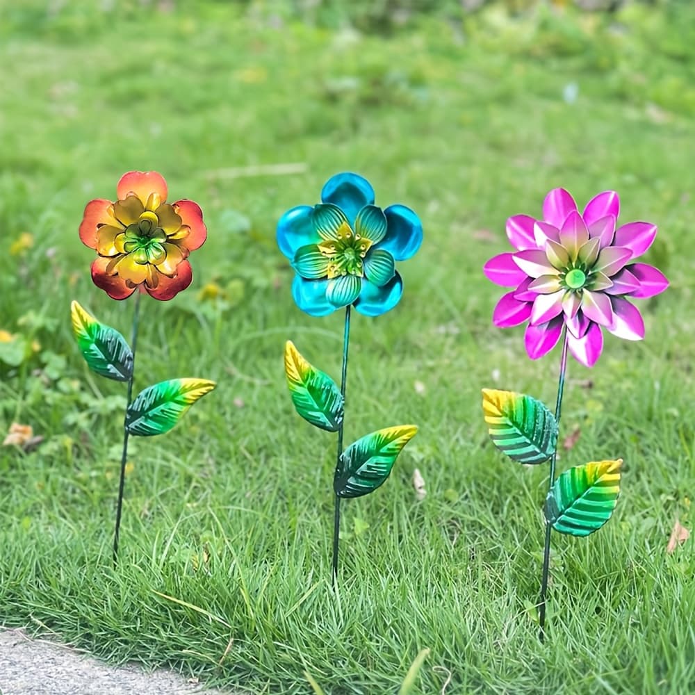 TEMU 3 Outdoor Metal Flower Stakes, 13.4 Inches Tall, Decorative Garden Stakes For Yard Bonsai Art, Decorations For Lawns, , And Courtyards