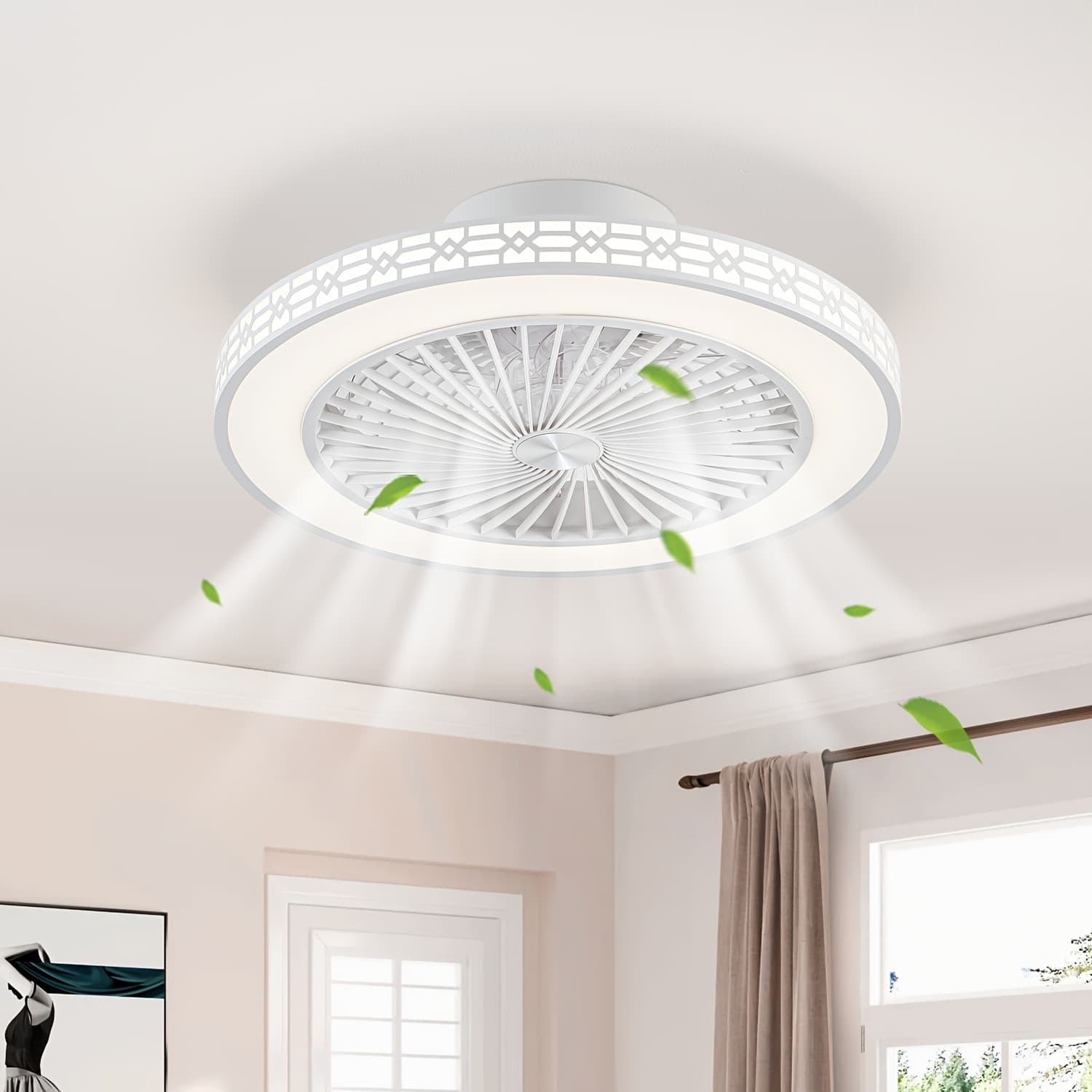 TEMU 20inch Modern Led Ceiling Fan With Adjustable Light (3000k-6500k) Embedded Installation Design Reversible Airflow For -ideal For Office, Study, Bedroom, And Indoor Spaces, Ceiling Fan Light