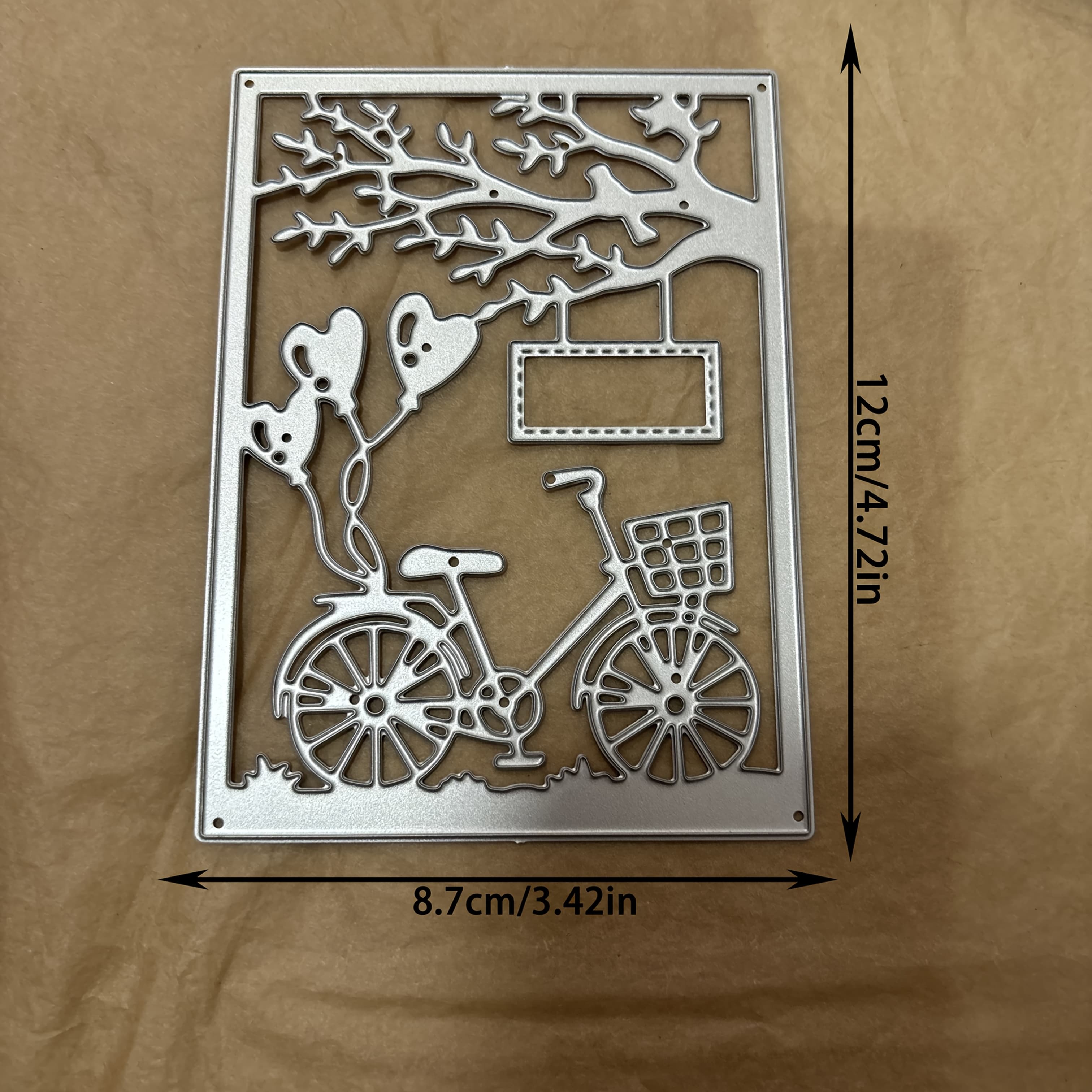 TEMU 1 Rectangular Bicycle With Twig Metal Cutting Die - Versatile Diy Craft Tool For Scrapbooking, Photo Albums, Greeting Cards, And Home Decor - With Convenient Handle, Holiday Wishes And Crafts