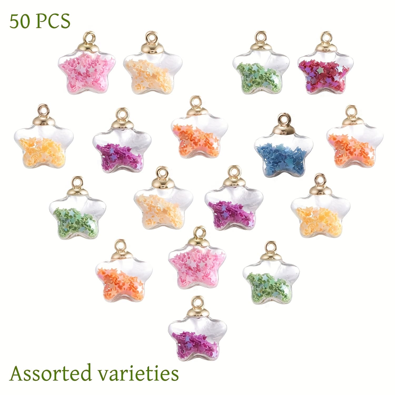 TEMU 50pcs Sparkling Sequin Glass Pendants For Making - Ideal For Necklaces, Bracelets & Earrings
