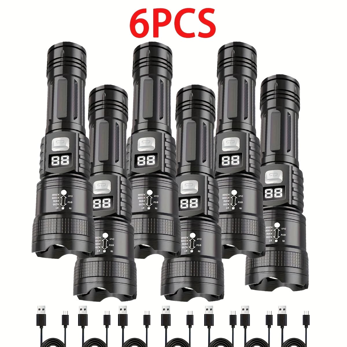 TEMU 6pcs Led Tactical Flashlight | Usb Rechargeable, Spotlight For Camping & Fishing, Adventure, Emergencies, Durable Abs Construction, Black Flashlight,