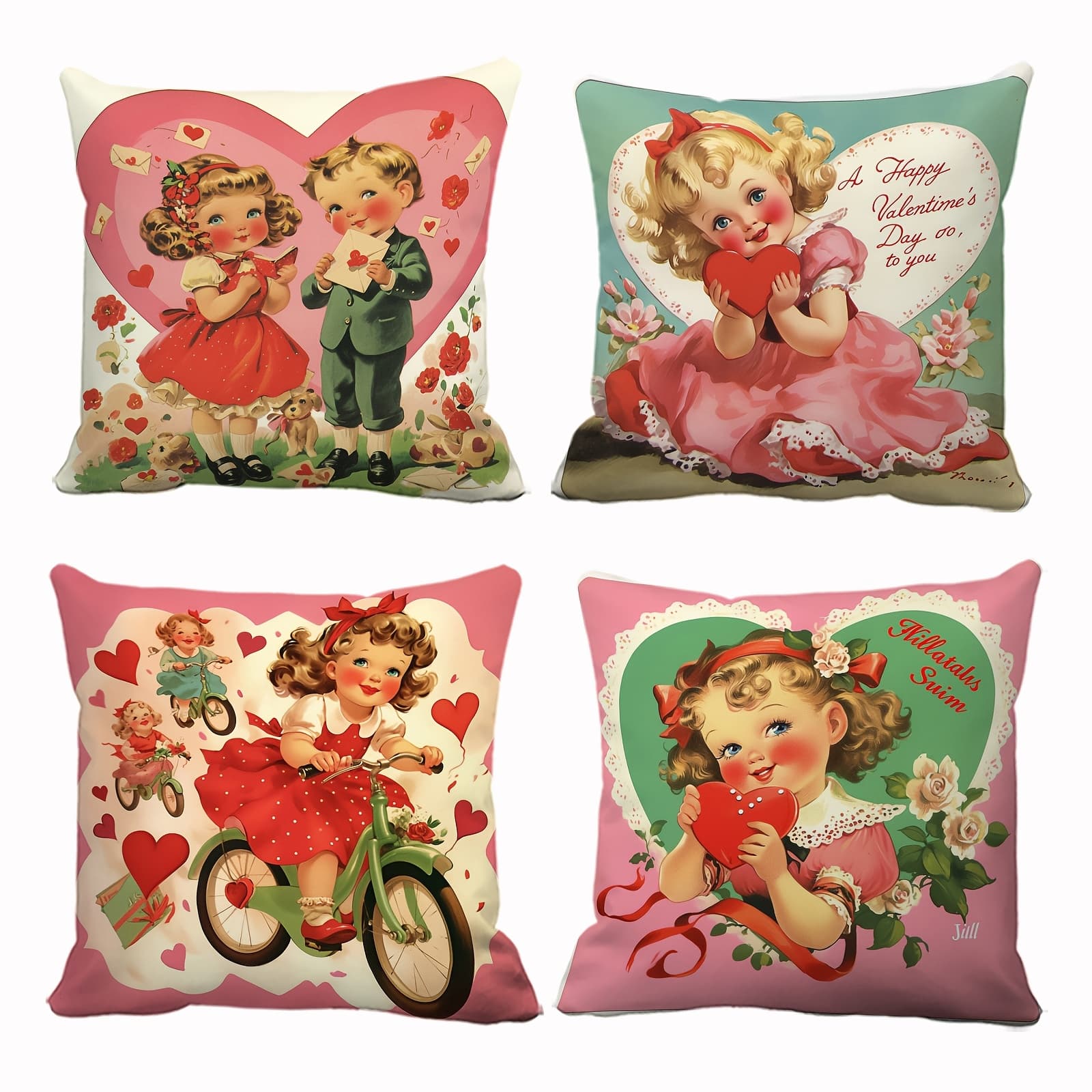 TEMU A Set Of 4 Valentine's Day Pillow Covers Featuring Large Hearts, Bicycles, And -themed Decorations, Perfect For Home And Outdoor Festive Decor, Single-sided Printing, No Pillow Inserts Included.