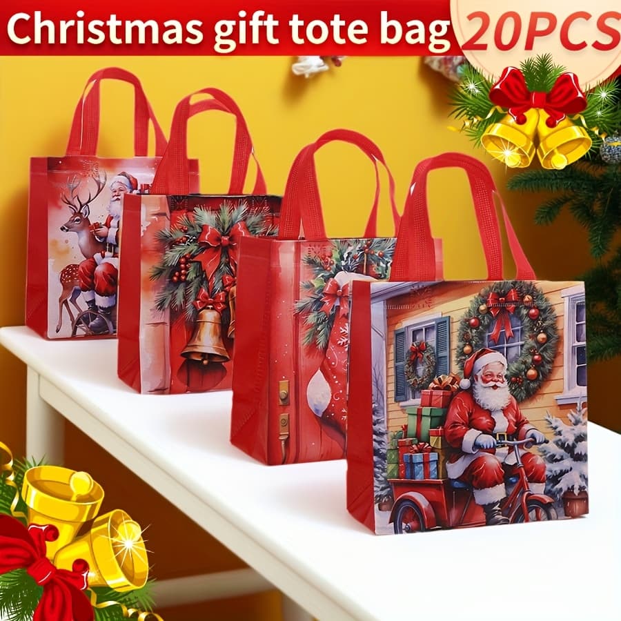 TEMU 20piece Christmas Party Goodie Bags Set | Non-woven Reusable With Handles For Treats, Favors & Shopping, All Season, Grocery Shopping Bag, Picnic Bag, Reusable Shopping Bag