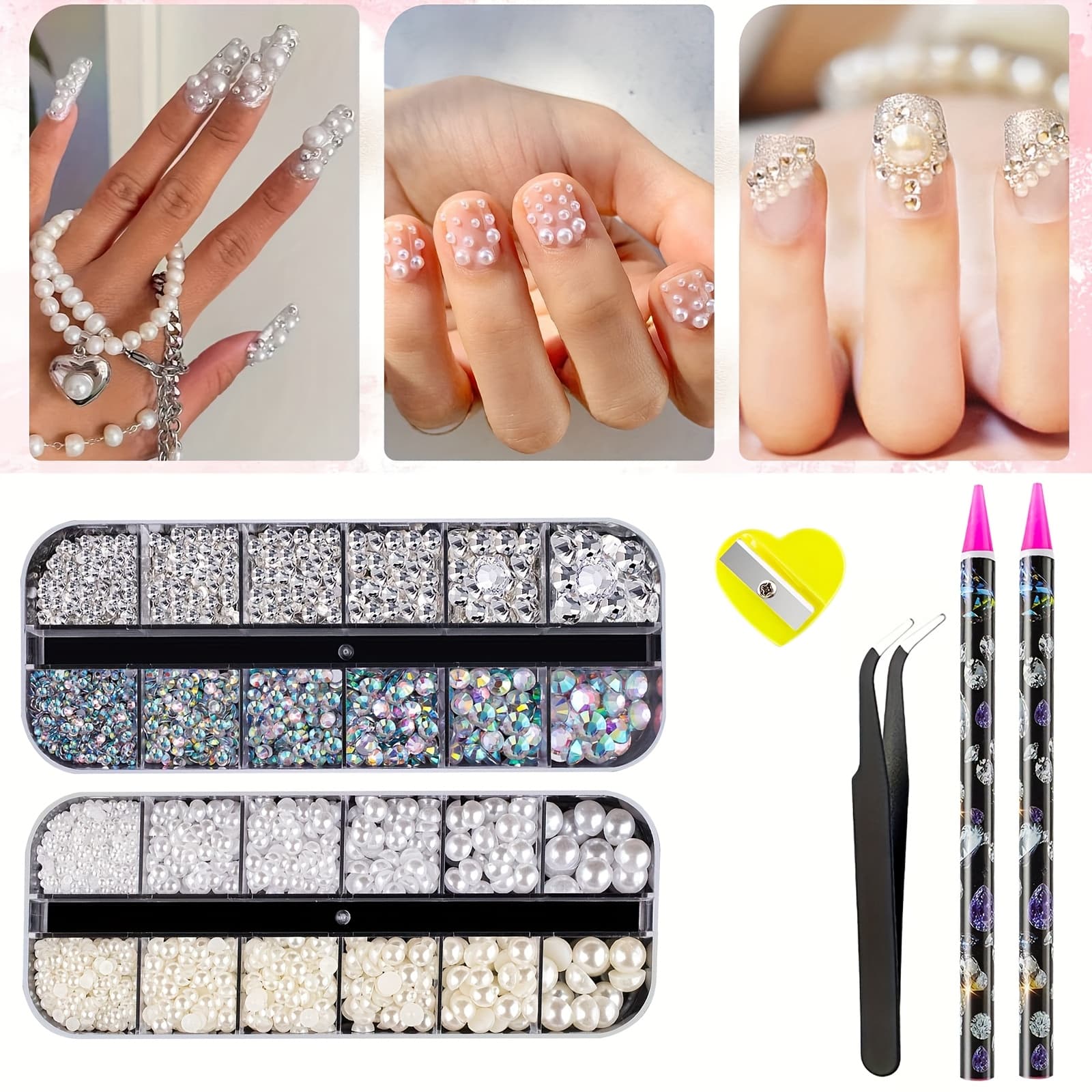 TEMU 6400pcs Resin, With 2 Crayons, 2 Boxes Of Flat-backed + (transparent Color), A Pencil Sharpener, A Pair Of Forceps, For Decorative Handmade Crafting, Diy Nail Art, And Non-heat-pasting Gemstones