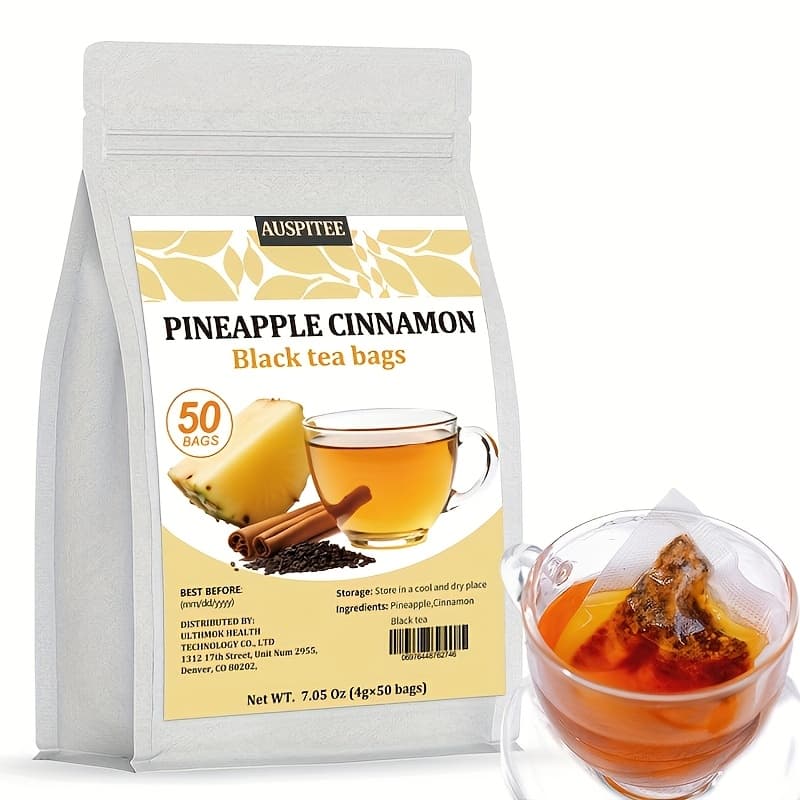 TEMU Ulthmok Premium Pineapple Cinnamon Black Tea, 7.05oz (50 Bags), Composed Of Pineapple, Cinnamon, Black Tea, Etc., 50 Tea Bags, Herbal Tea, Health Tea, Fruit Tea, Etc