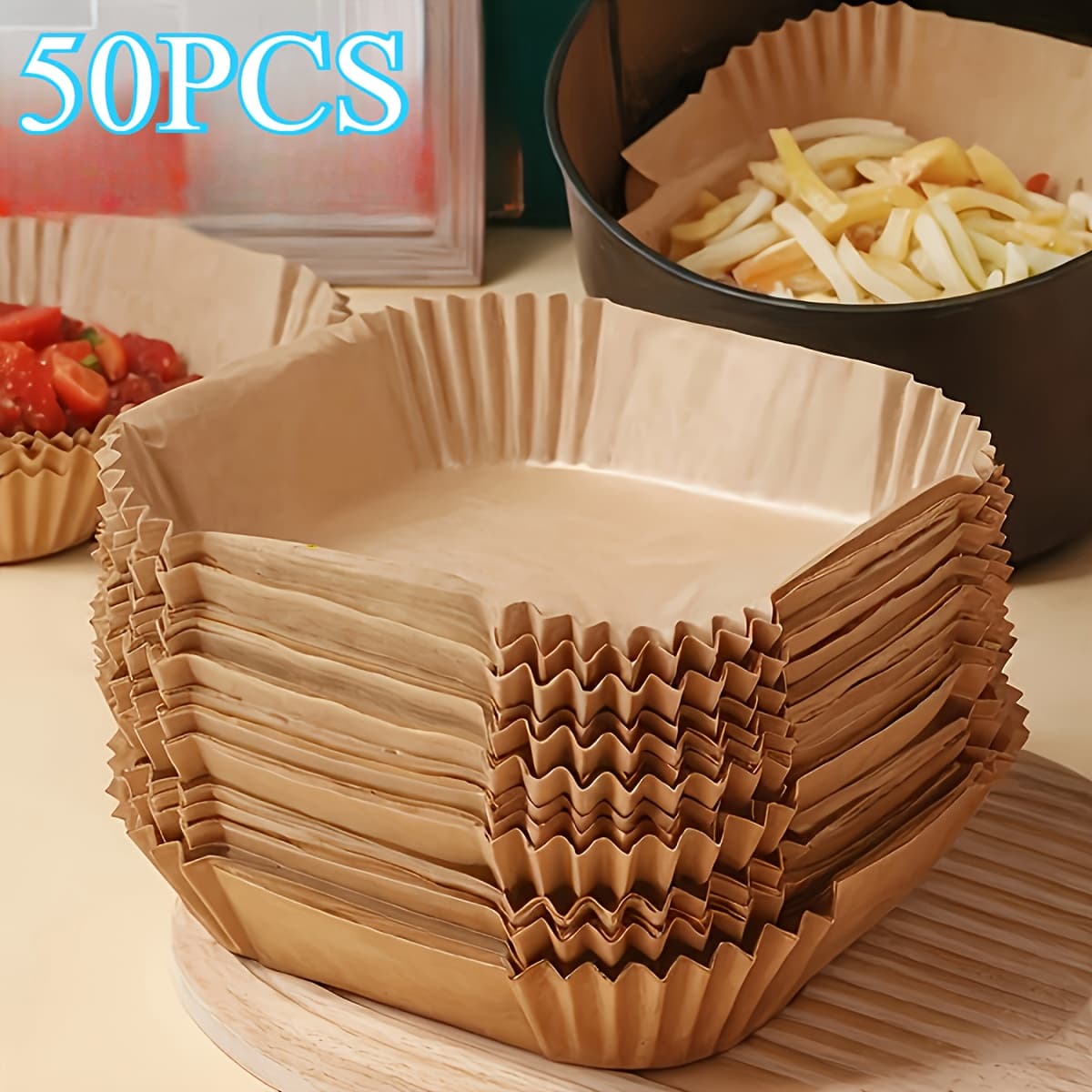 TEMU 100-pack/50-pack Air Fryer Liners - Universal For Oven & Microwave, Parchment Paper - No Coating, Heat-resistant For Home & Commercial Use