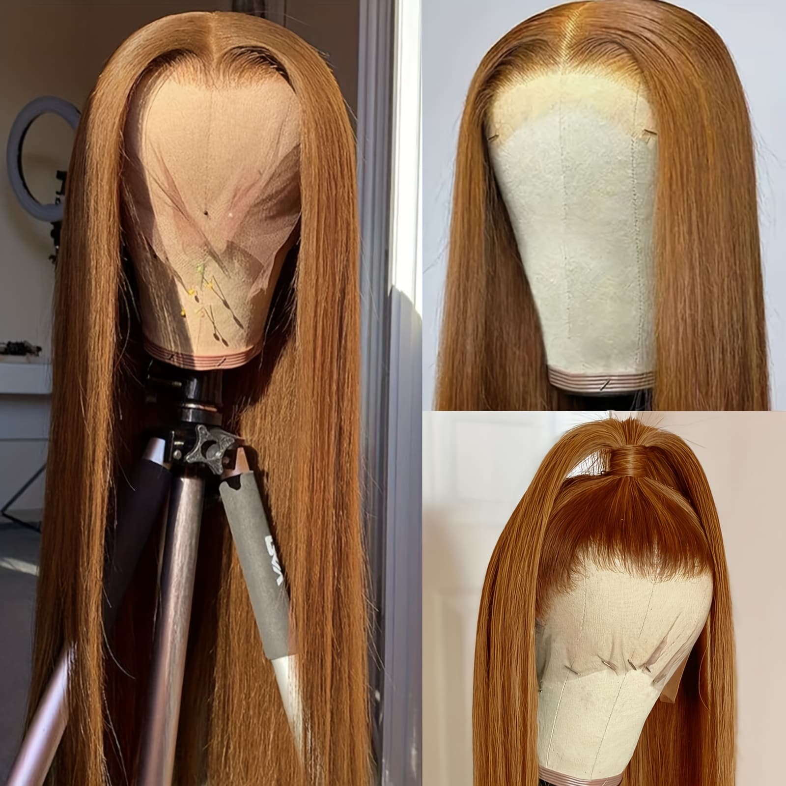 TEMU 13*4 Honey Brown Colored 26 Inch Long Straight Lace Front Wig For Women Resistant Fiber Synthetic Straight Wigs For Halloween Daily Use Party Cosplay