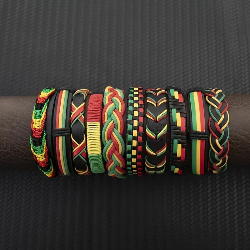 TEMU 10pcs Set Bohemian Style Red, Yellow, And -woven Bracelets