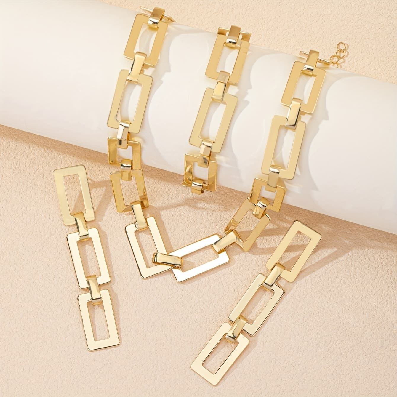 TEMU 1 Set Of Simple And Versatile Retro Fashion Chain Necklace, Bracelet, And Earrings