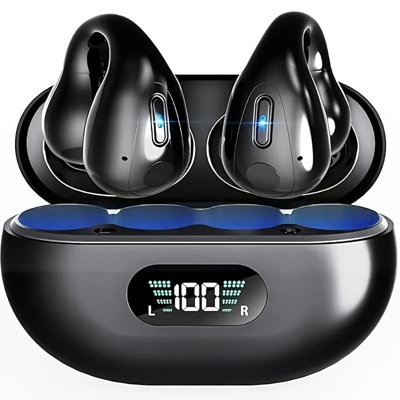 TEMU Open Ear Bone Conduction Headphones, Bt Wireless In-ear Headphones With Digital Display Charging Case, 60-hour Time Sports Headphones, Suitable For Running, Walking And Sports