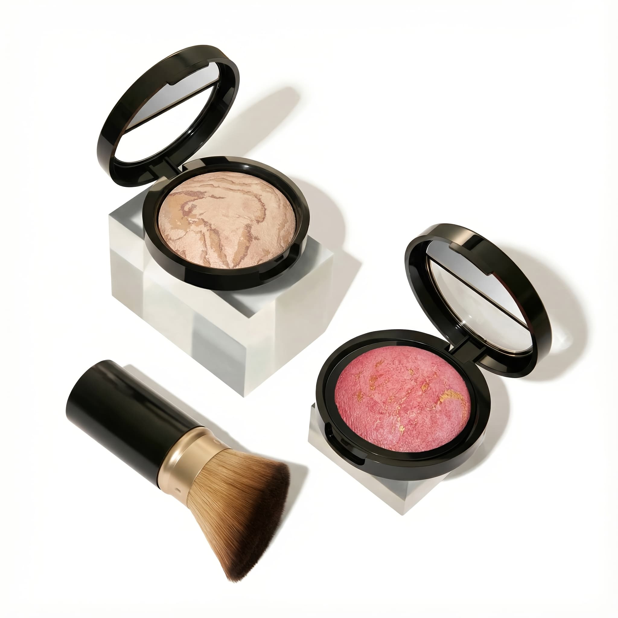 TEMU 3pcs Baked Makeup Set Face Powder & Blush With Soft Brush, Waterproof Long Lasting Natural Finish