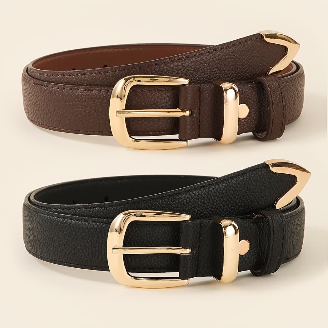 TEMU 1/2pcs Of Fashionable Lychee Pattern Alloy Pin Women's Belt, Elegant Solid Color Women's Belt, Versatile Dress Pants Trendy Belt, Suitable For Daily Wear, As A Gift