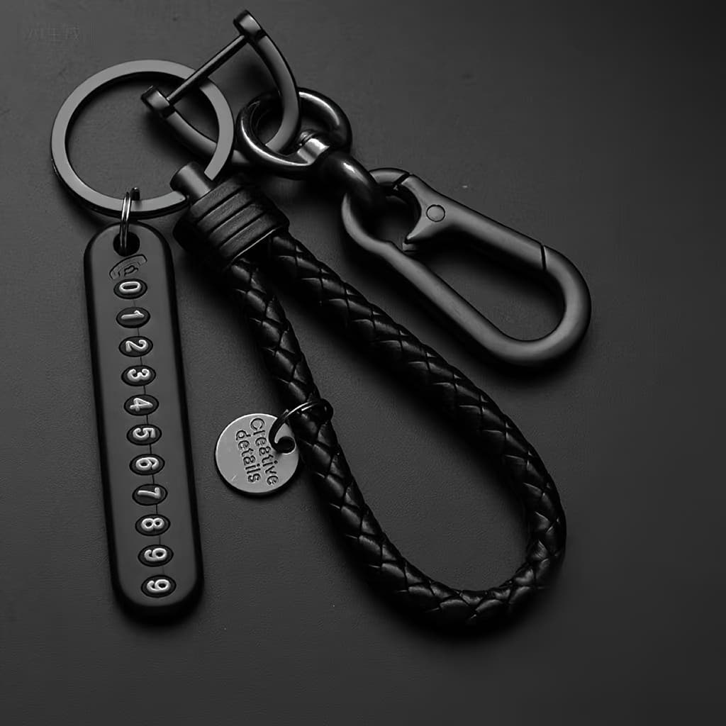 TEMU Car Keychain Anti-loss Phone Number Tag Motorcycle Braided Rope Key Fob For Men And Women
