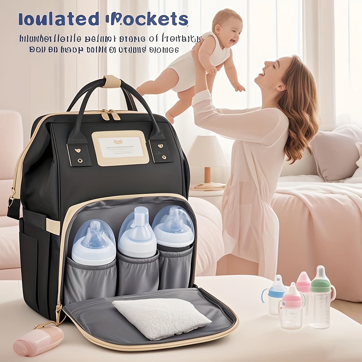 TEMU Diaper Bag, Bag, Items & Pregnancy Items - Gray Stylish Maternity Travel Backpack With Insulated Pocket - Fashionable & Practical For Pregnancy & Hospital Stay