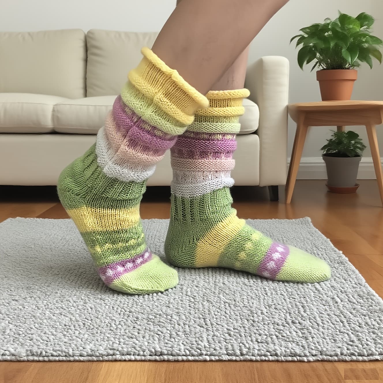 TEMU Of Trendy Winter Women's Colorful Striped Cross-border Mid-calf Warm Floor Socks