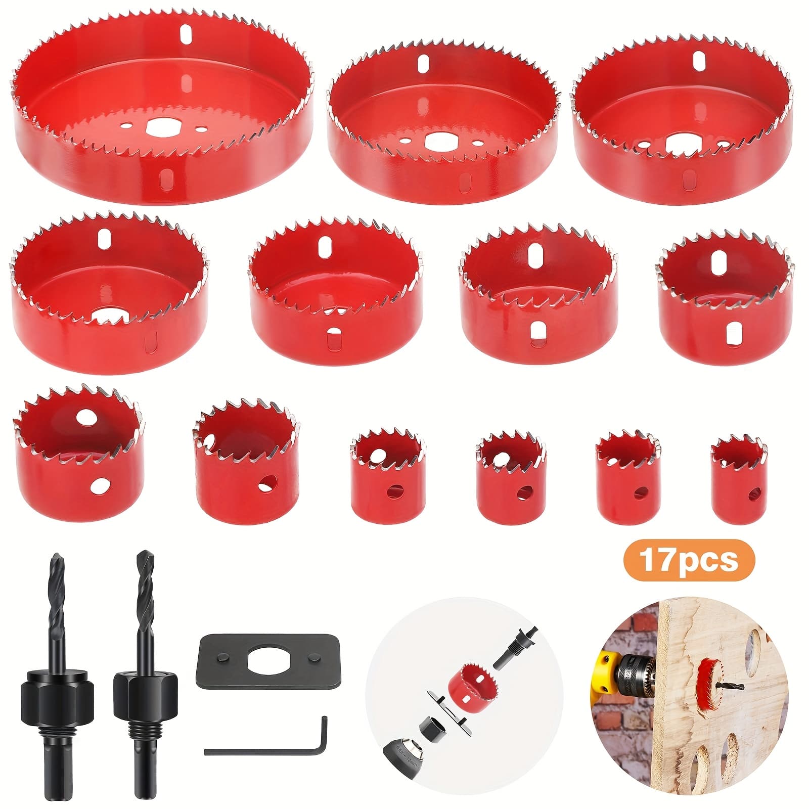 TEMU Carbon Steel Kit, Hole Cutter Set With Mandrels & Hex Key, Heavy-duty Blades For Wood, Pvc, Drywall & Cornhole Board Applications