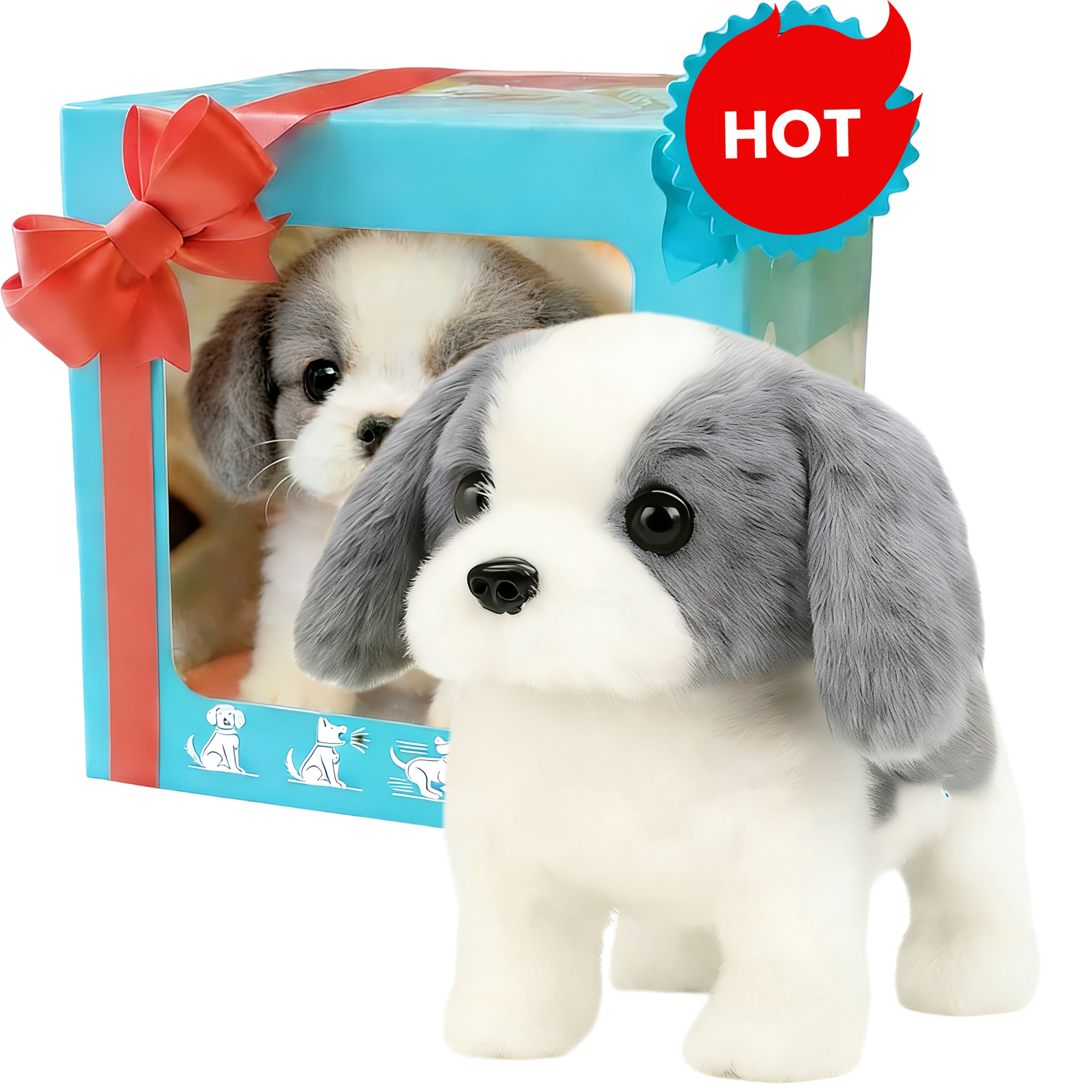 TEMU Gray White Gift Box Set Cute Dog Toy, Soft Stuffed Puppy, Christmas Gift, Great For Holiday Gifts, Gift Box Puppy, And Plush Toy Gift Ideas