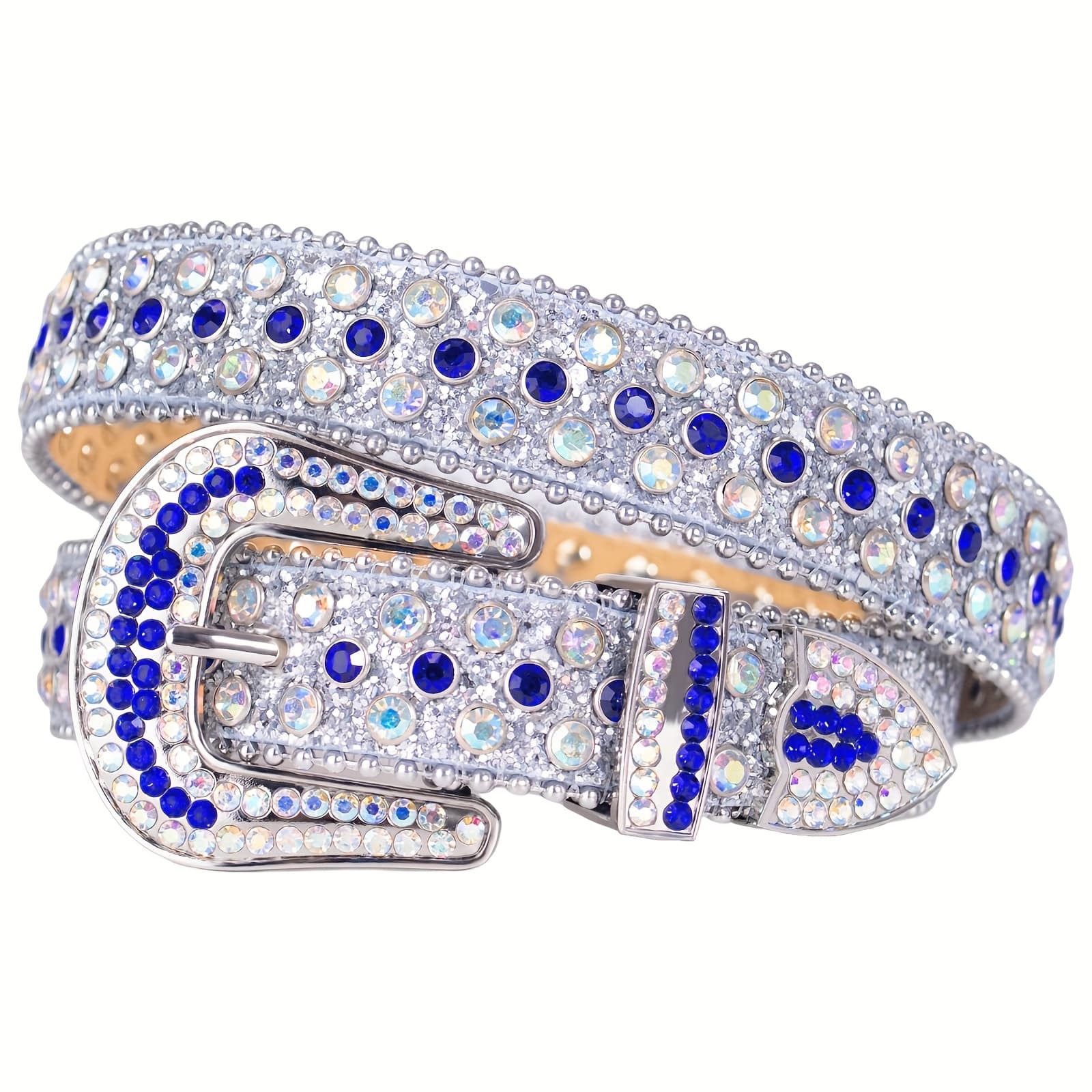 TEMU Ladies' Sparkling Belt, Luxurious Western Cowboy Embellished Y2k Accessory, Plus-size Wide Belt For Jeans.