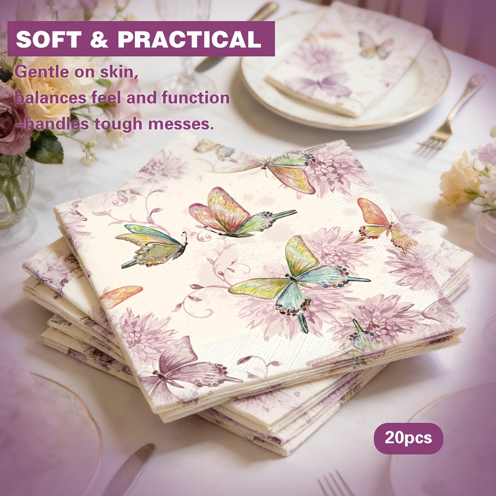 TEMU 20/25pcs Flower Paper Napkins 2-layer Thick Disposable Napkins Ideal For Spring Summer Events Birthday Party Table Decor