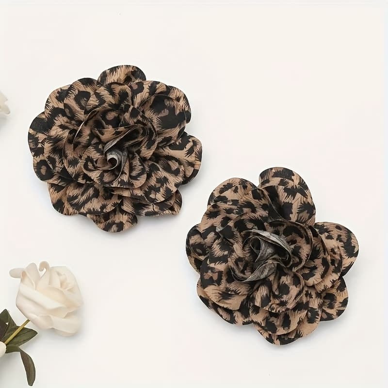 TEMU 2pcs Leopard Print Fabric Clips, , Metal Clips, High Heel Decorations, Detachable, Suitable For Shoes, Boots, Clothing, And Hats