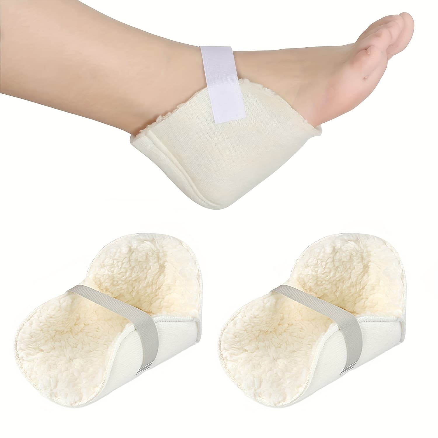 TEMU 2pcs Heel Protectors Sheepskin Adjustable Heel Protectors For Pressure Sores Fleece Soft Cover For Sitting Or In Bed Cushions Pads For Boot Ankle Foot