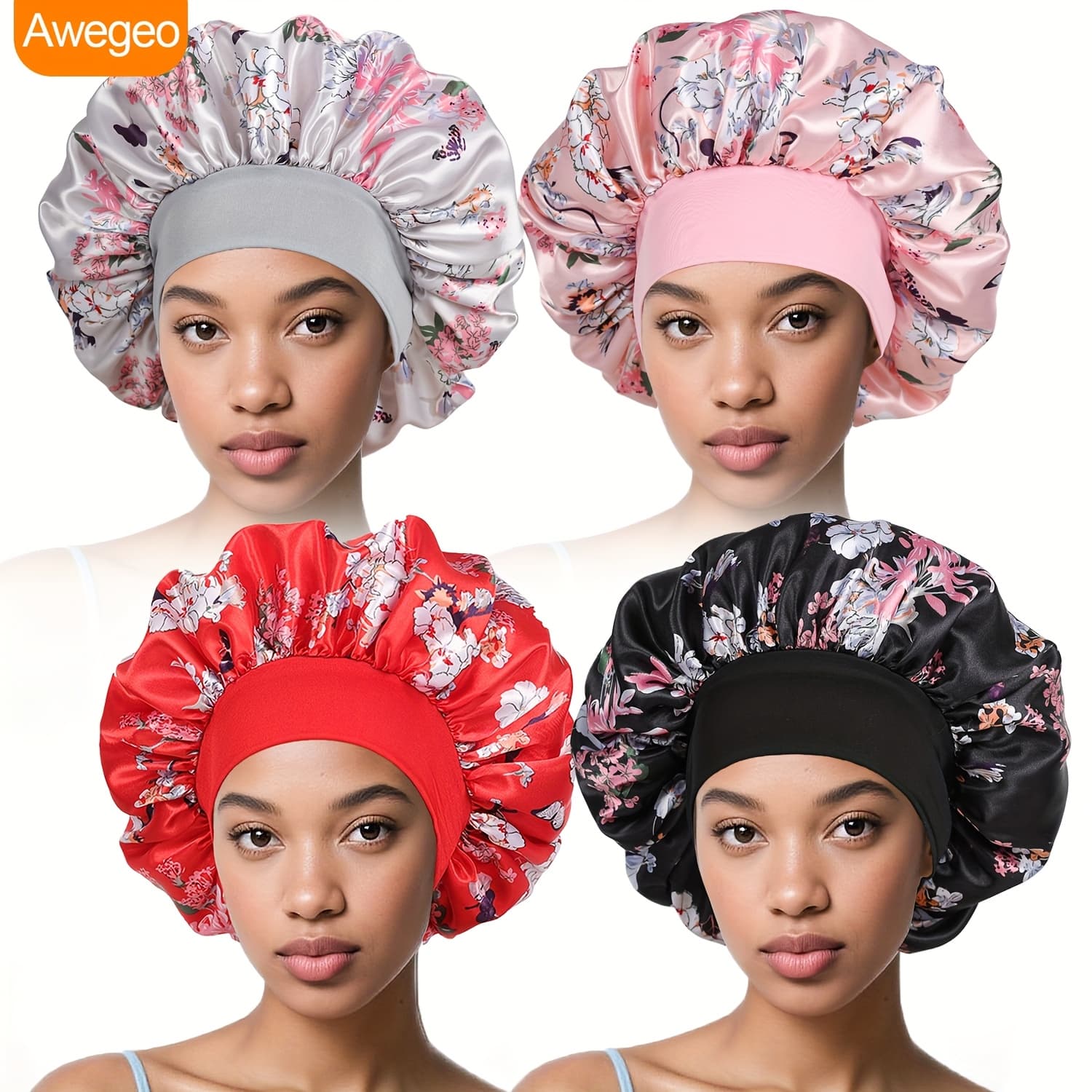 TEMU 4pcs Women's Elastic Bonnet, Soft And Breathable Home Sleeping , Fashionable Printed Design, Hair Care