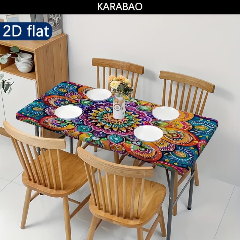 TEMU 1pc Outdoor Tablecloth - , Multicolor Mandala Art Pattern Print, Outdoor Table Cover, Perfect For Camping, Picnics, And Garden , Picnic Accessory, Suitable For Indoor And Outdoor Use