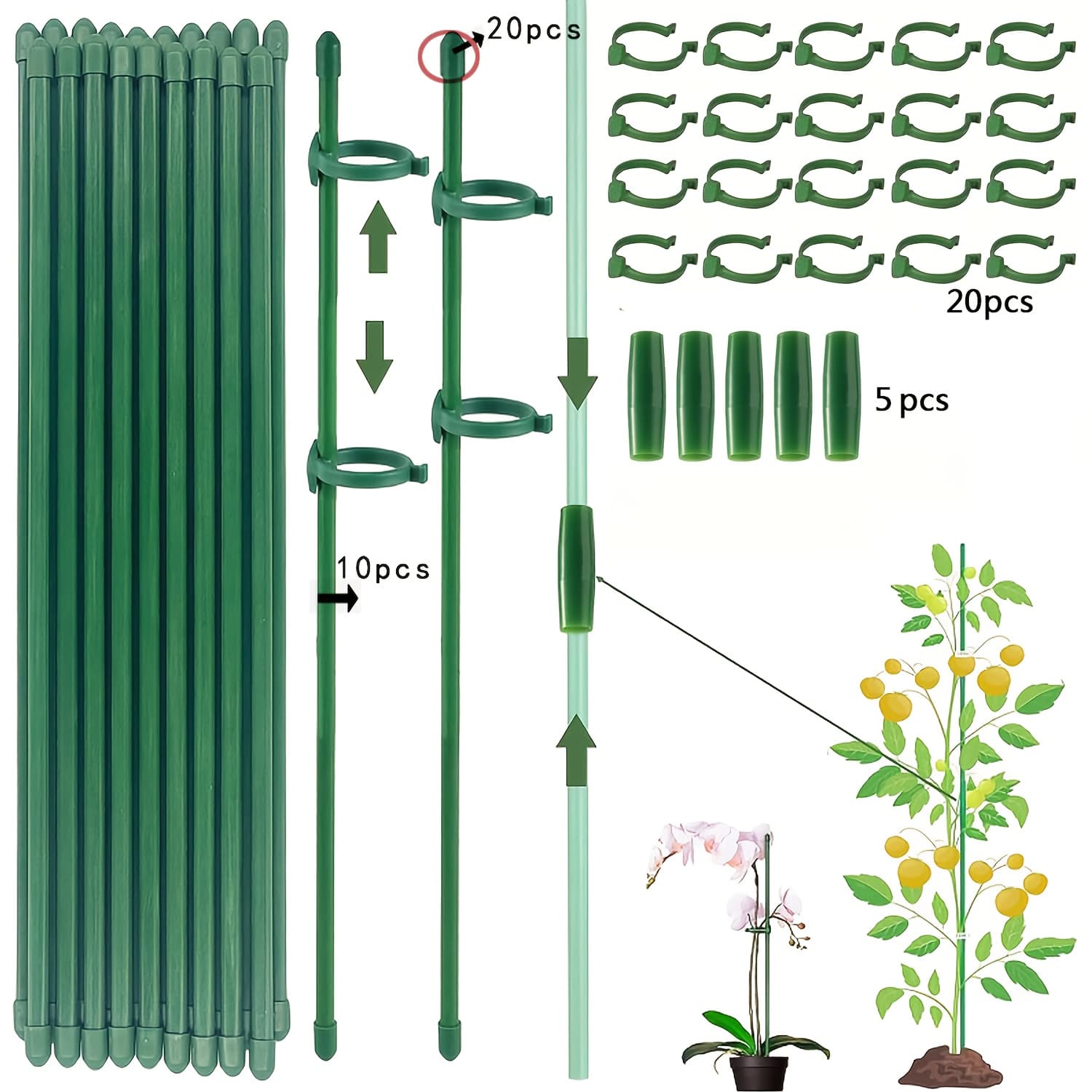 TEMU 55pcs Set/plant Support, Climbing Aid, 10 Plant Supports, 20 At Ends Of The Pole, With 20 Round Buckles And 5 , Tomato Climbing Aid, Indoor Plant Climbing Aid, Support, Plant Support