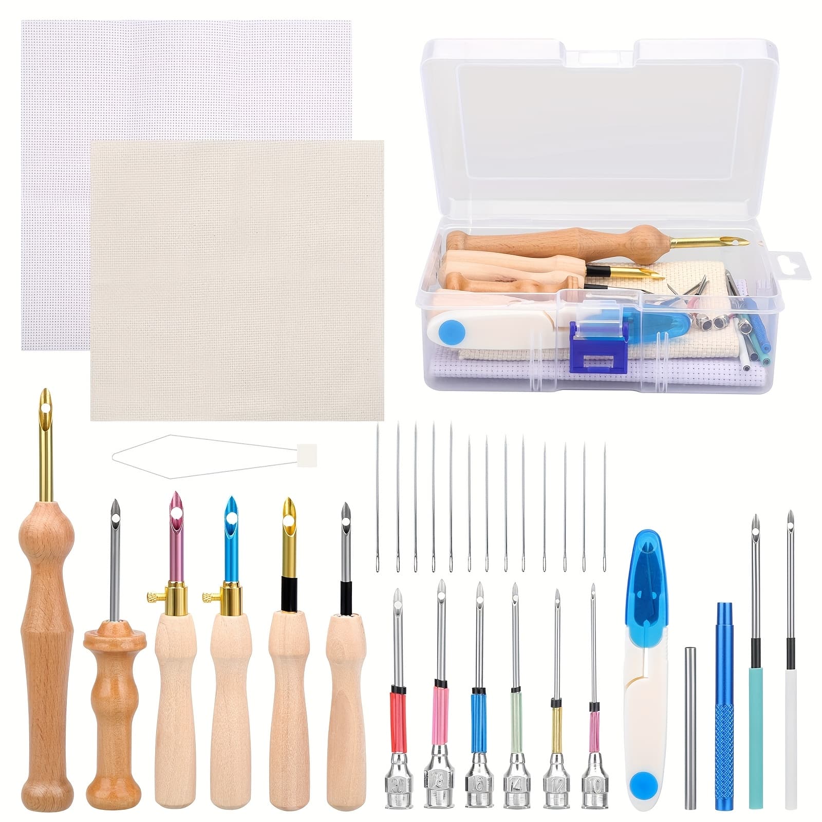 TEMU Punch Needle Tool Kit, Adjustable Punch Needle Embroidery Kits With Wooden Handle & Needles, Complete Diy Crafting Supplies For Beginners