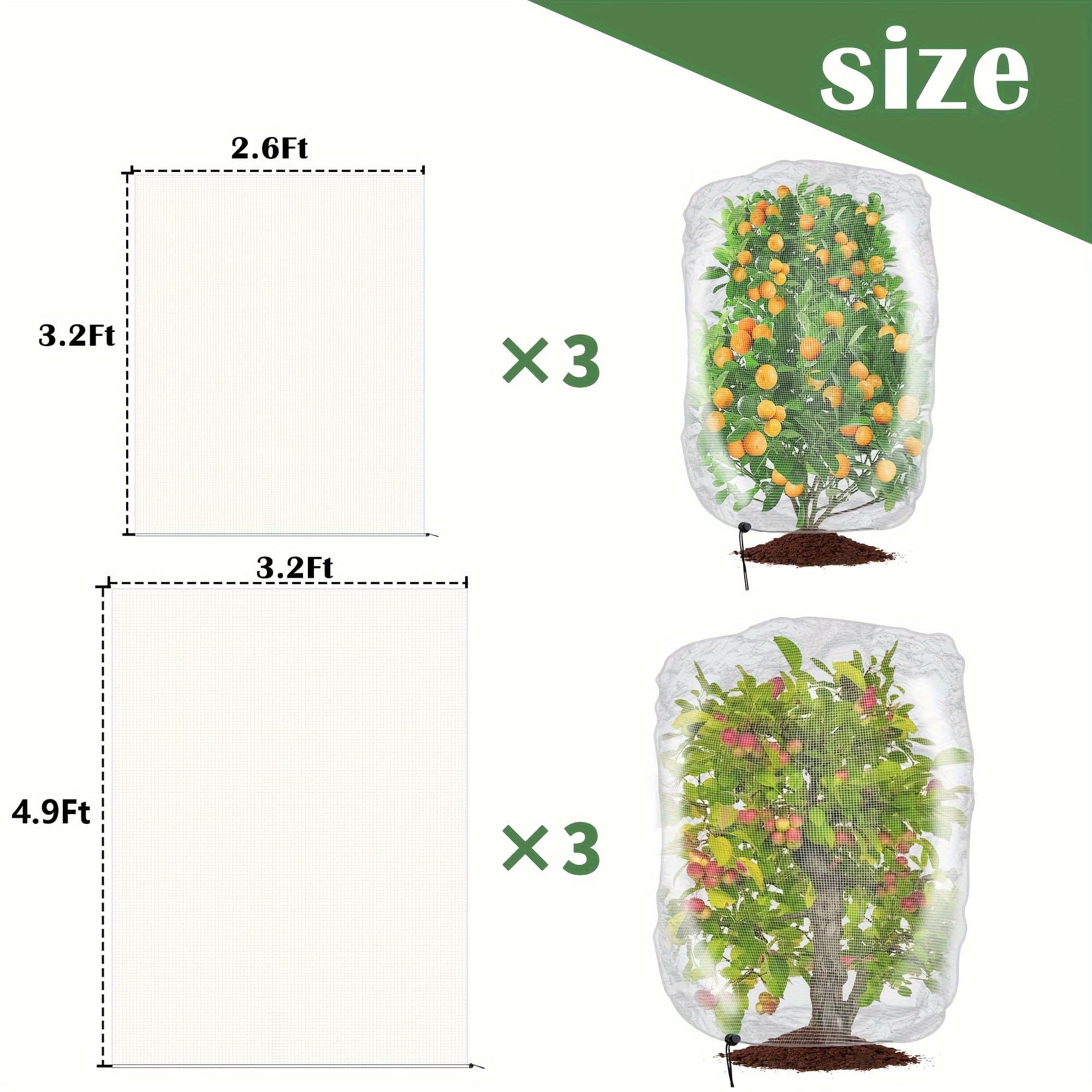 TEMU 6pcs Garden Netting For Insect & Bird Protection - Drawstring Closure, 2 Sizes, White Pe Material - Ideal For Fruit Trees, Plants, And Flowers